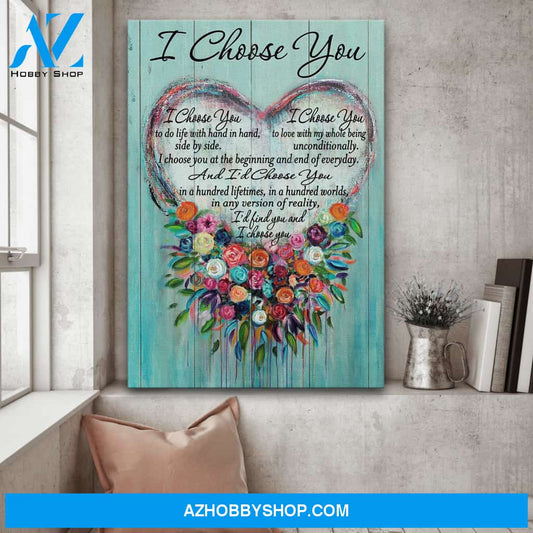 Flower heart - I choose you - Couple Portrait Canvas Prints - Wall Art