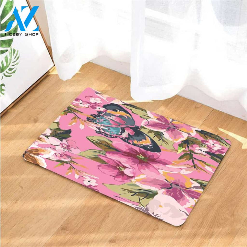 flower pink nation and butterfly doormats