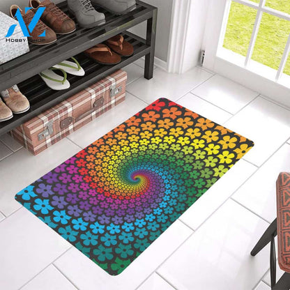 Flower Power Rainbow Spiral Print Rubber Doormat