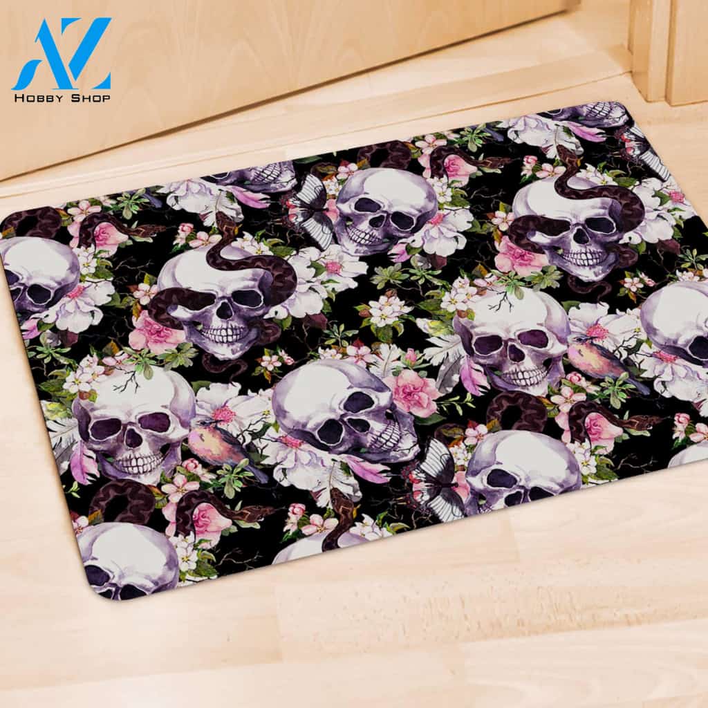 Flower Skull Door Mat