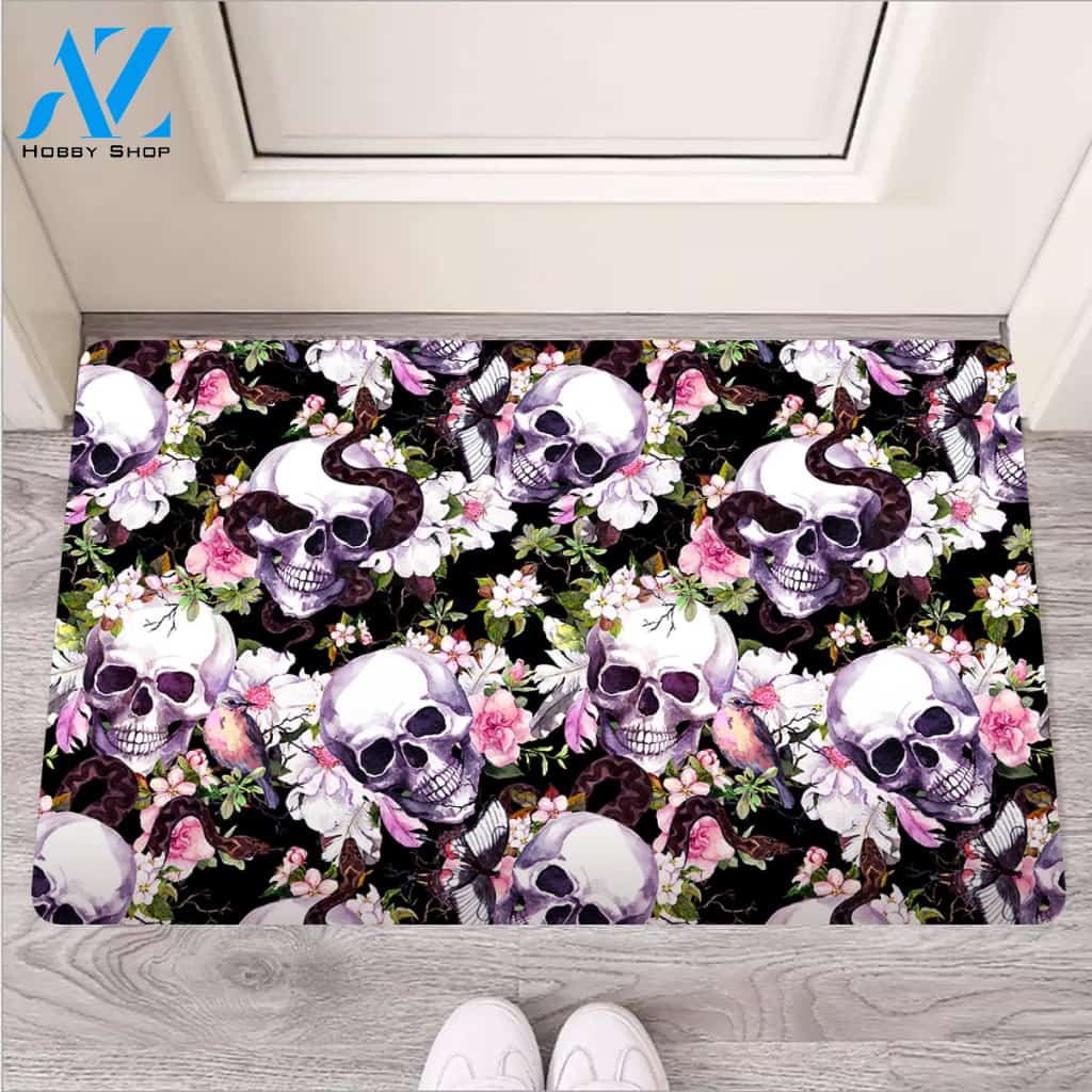Flower Skull Door Mat