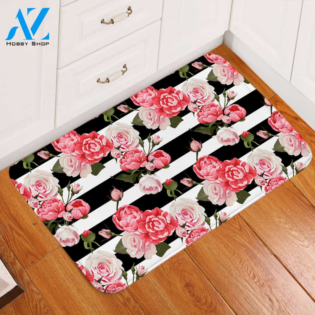 Flower Stripes Door Mat