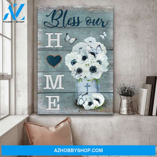 Flower vase - Bless our home - Jesus Portrait Canvas Prints, Wall Art