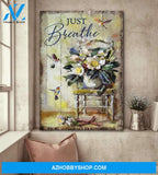 Flower vase with hummingbird - Just breathe - Jesus Portrait Canvas Prints, Wall Art