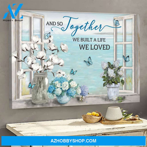 Flower vases and butterflies by the window - Couple Landscape Canvas Prints - Wall Art