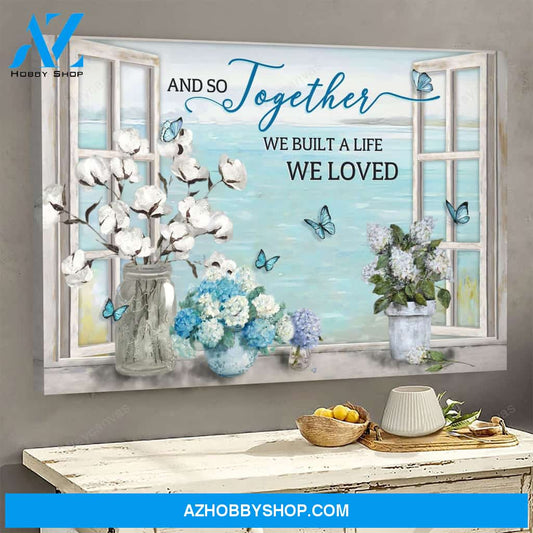 Flower vases and butterflies by the window - Couple Landscape Canvas Prints - Wall Art