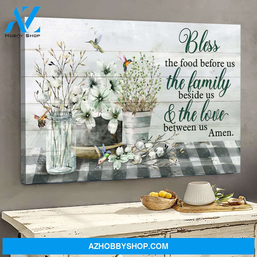 Flower vases with hummingbird - Bless the food before us - Jesus Landscape Canvas Prints - Wall Art