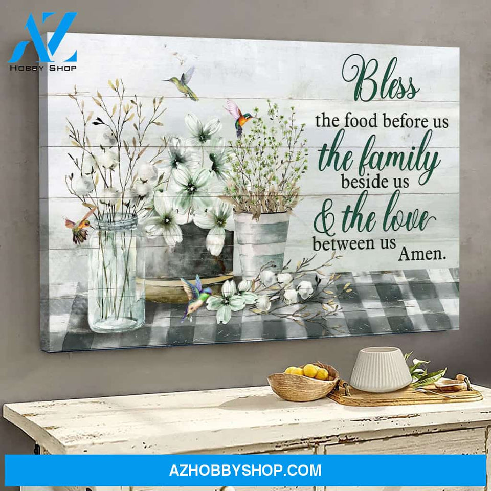 Flower vases with hummingbird - Bless the food before us - Jesus Landscape Canvas Prints - Wall Art