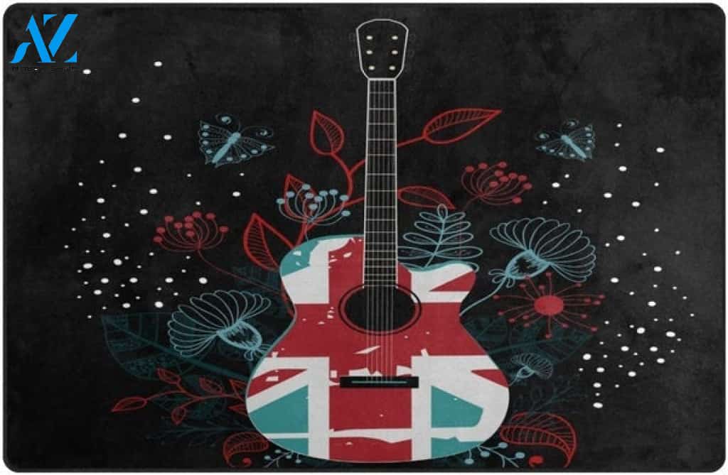 Flowers And Butterflies Guitar Music Area Rug Doormat Floor Rug Housewarming Gift Home Living Home Decor Funny Doormat Gift Idea