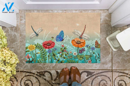 Flowers And Insect Doormat Welcome Mat Housewarming Gift Home Decor Funny Doormat Gift For Flower Lovers Gift For Friend Birthday Gift