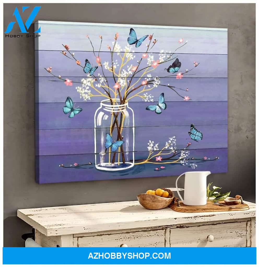 Flowers Butterfly Purple Wall Art Canvas