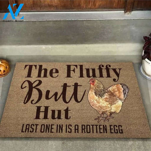 Fluffy Butt Hut Chicken Coir Pattern Print Doormat | Welcome Mat | House Warming Gift
