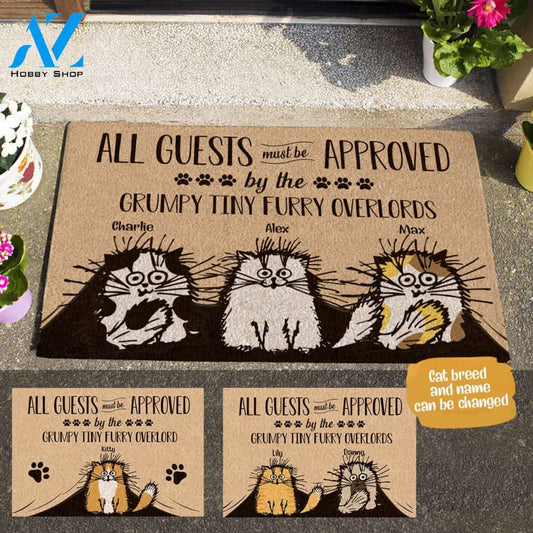 Fluffy Cat, All Guest Must Be Approved By The Grumpy Tiny Furry Overlords Personalized Doormat