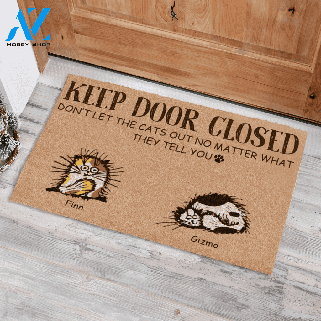 Fluffy Cat, Keep Door Closed Don't Let The Cat Out Personalized Doormat HQ