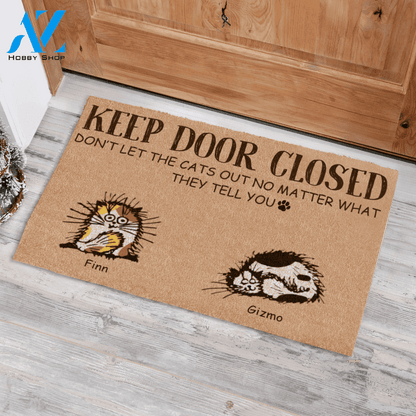 Fluffy Cat, Keep Door Closed Don't Let The Cat Out Personalized Doormat HQ