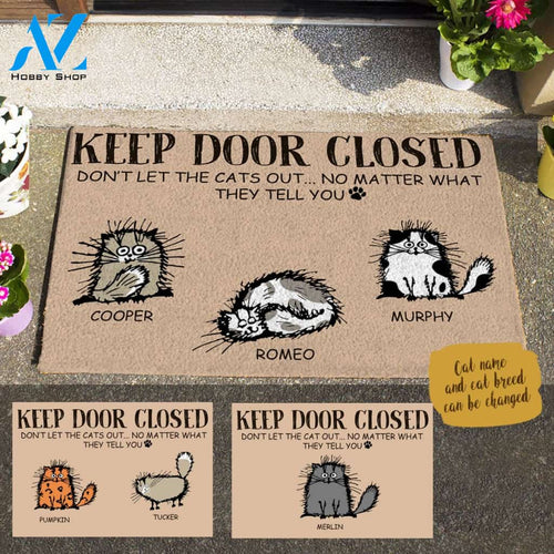 Fluffy Cat, Keep Door Closed Don't Let The Cat Out Personalized Doormat HQ