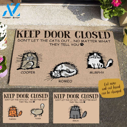 Fluffy Cat, Keep Door Closed Don't Let The Cat Out Personalized Doormat HQ
