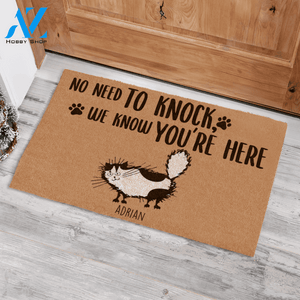 Fluffy Cat, No Need To Knock We Know You Are Here Personalized Doormat HQ