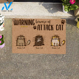 Fluffy Cat, Warning Beware Of Attack Cat, Personalized Doormat HQ | Welcome Mat | House Warming Gift