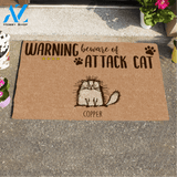 Fluffy Cat, Warning Beware Of Attack Cat, Personalized Doormat, TL