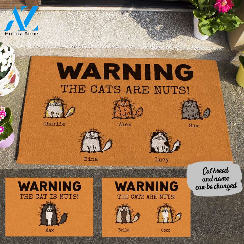 Fluffy Cat, Warning The Cats Are Nuts Personalized Doormat
