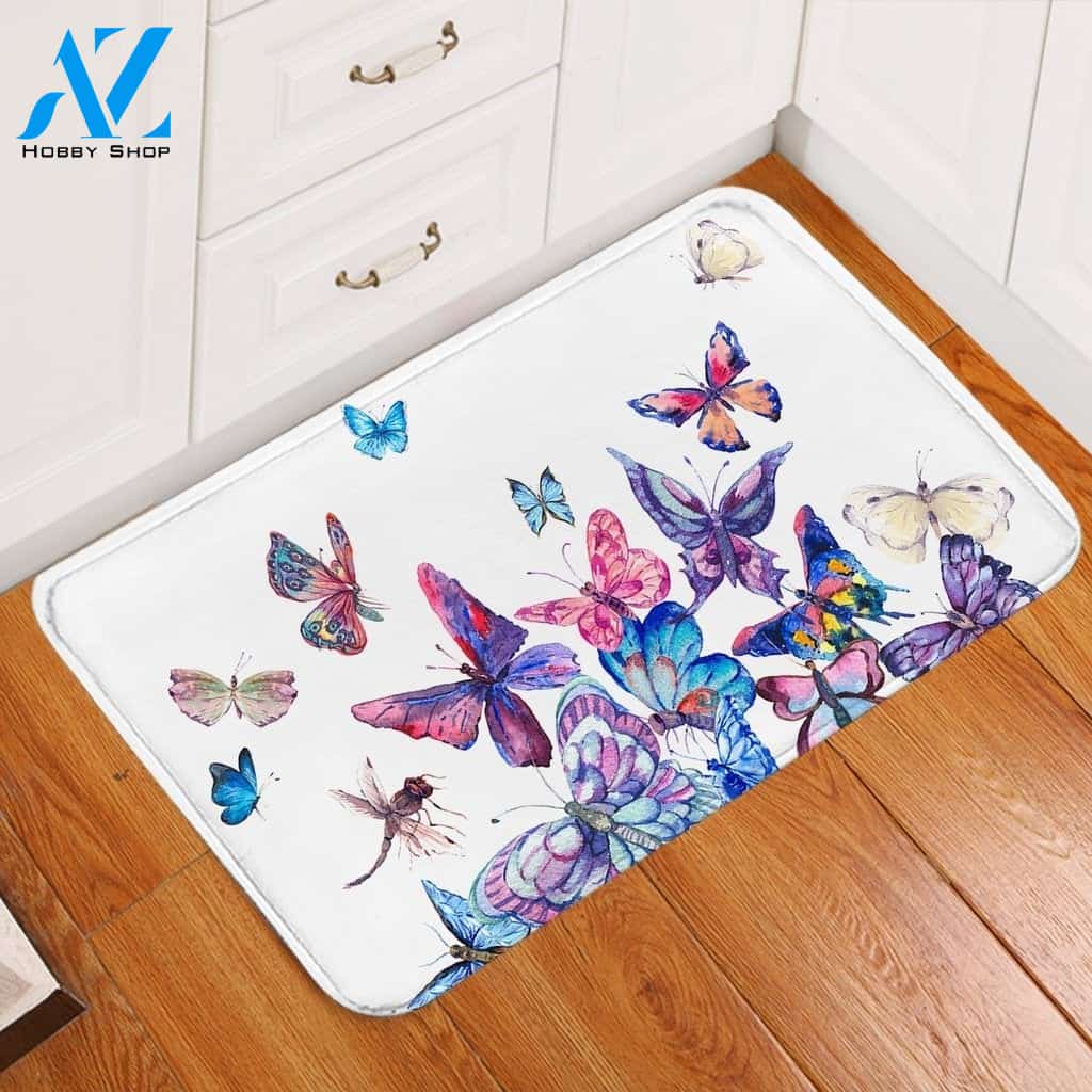 Fly Away Butterfly Easy Clean Welcome DoorMat | Felt And Rubber | DO2345
