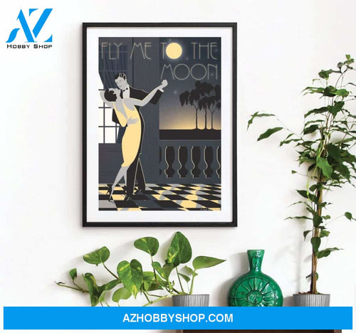 Fly Me To The Moon Dance Romantic Couple Origina Bauhaus Tango Vogue 1940's 1930's Canvas And Poster, Wall Decor Visual Art