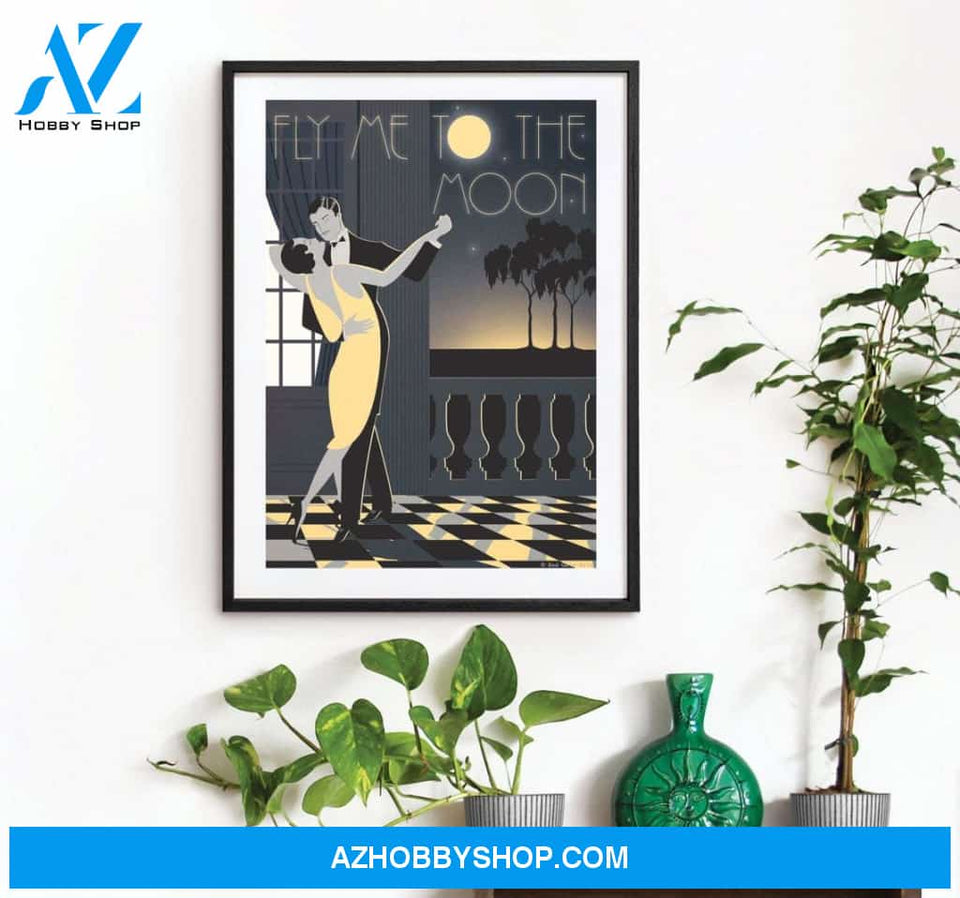 Fly Me To The Moon Dance Romantic Couple Origina Bauhaus Tango Vogue 1940's 1930's Canvas And Poster, Wall Decor Visual Art