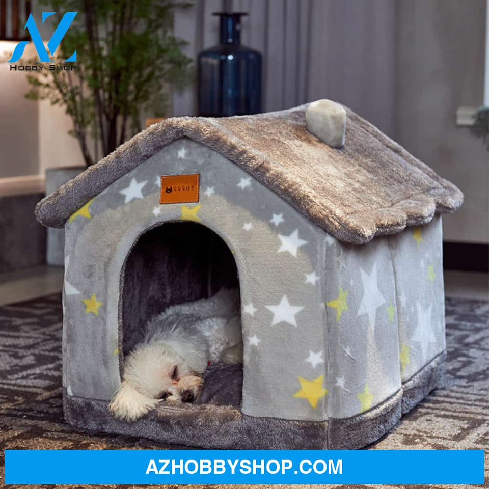 Foldable Dog House Pet Cat Bed Winter Villa Sleep Kennel Removable Nest Warm Enclosed Cave Sofa