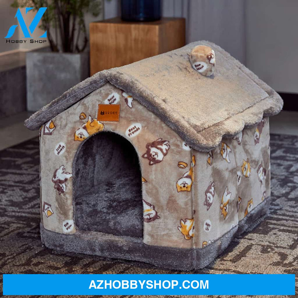 Foldable Dog House Pet Cat Bed Winter Villa Sleep Kennel Removable Nest Warm Enclosed Cave Sofa