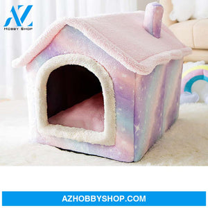 Foldable Dog House Pet Cat Bed Winter Villa Sleep Kennel Removable Nest Warm Enclosed Cave Sofa