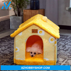 Foldable Dog House Pet Cat Bed Winter Villa Sleep Kennel Removable Nest Warm Enclosed Cave Sofa