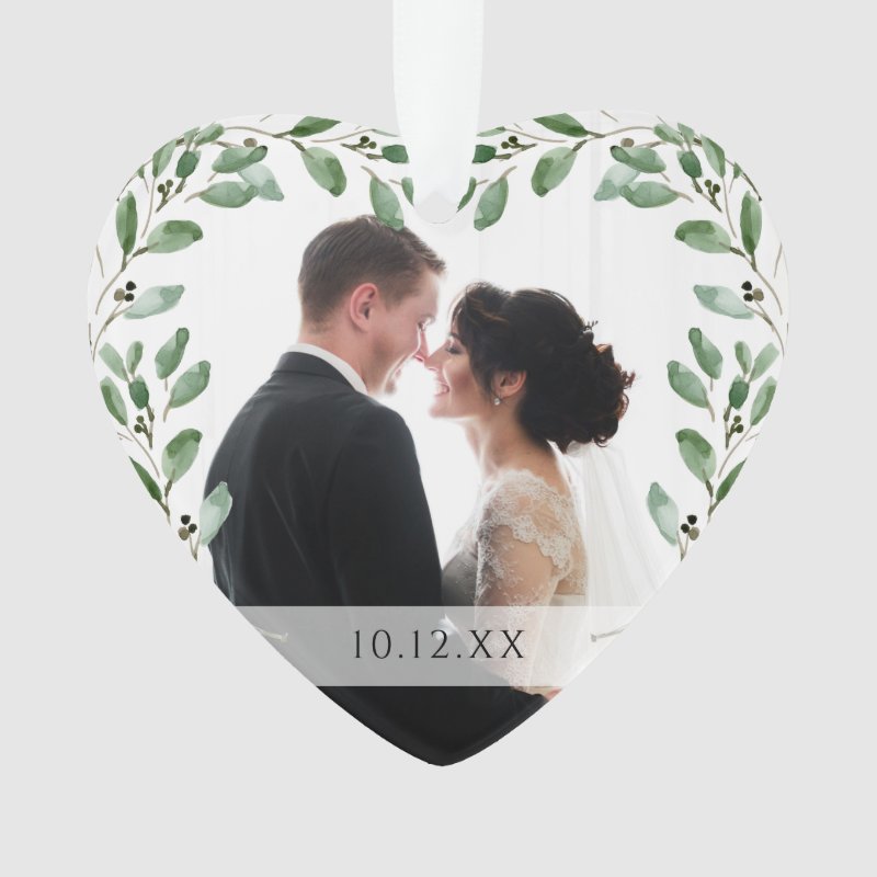 Foliage Frame   Special Date And Two Photos Ornament