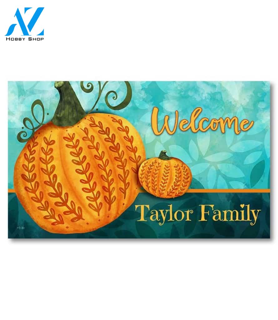Folksie Fall Pumpkin Personalized Doormat - 18" x 30"