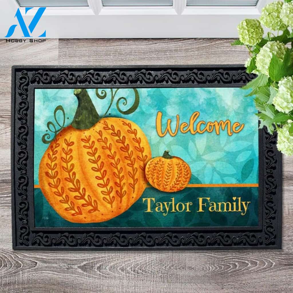 Folksie Fall Pumpkin Personalized Doormat - 18" x 30"