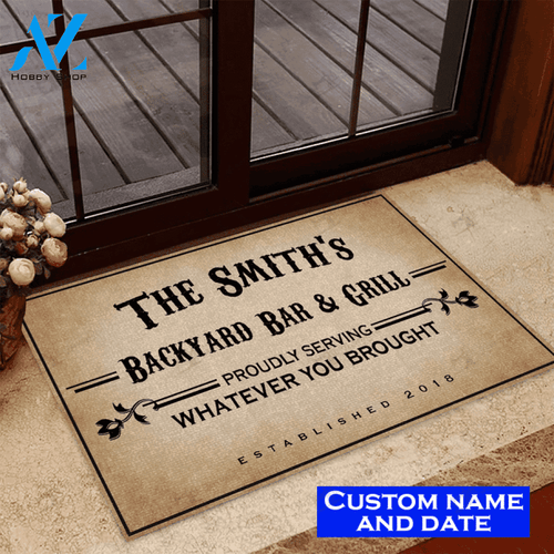 Food & Drink Bar & Grill Proudly Serving Custom Doormat