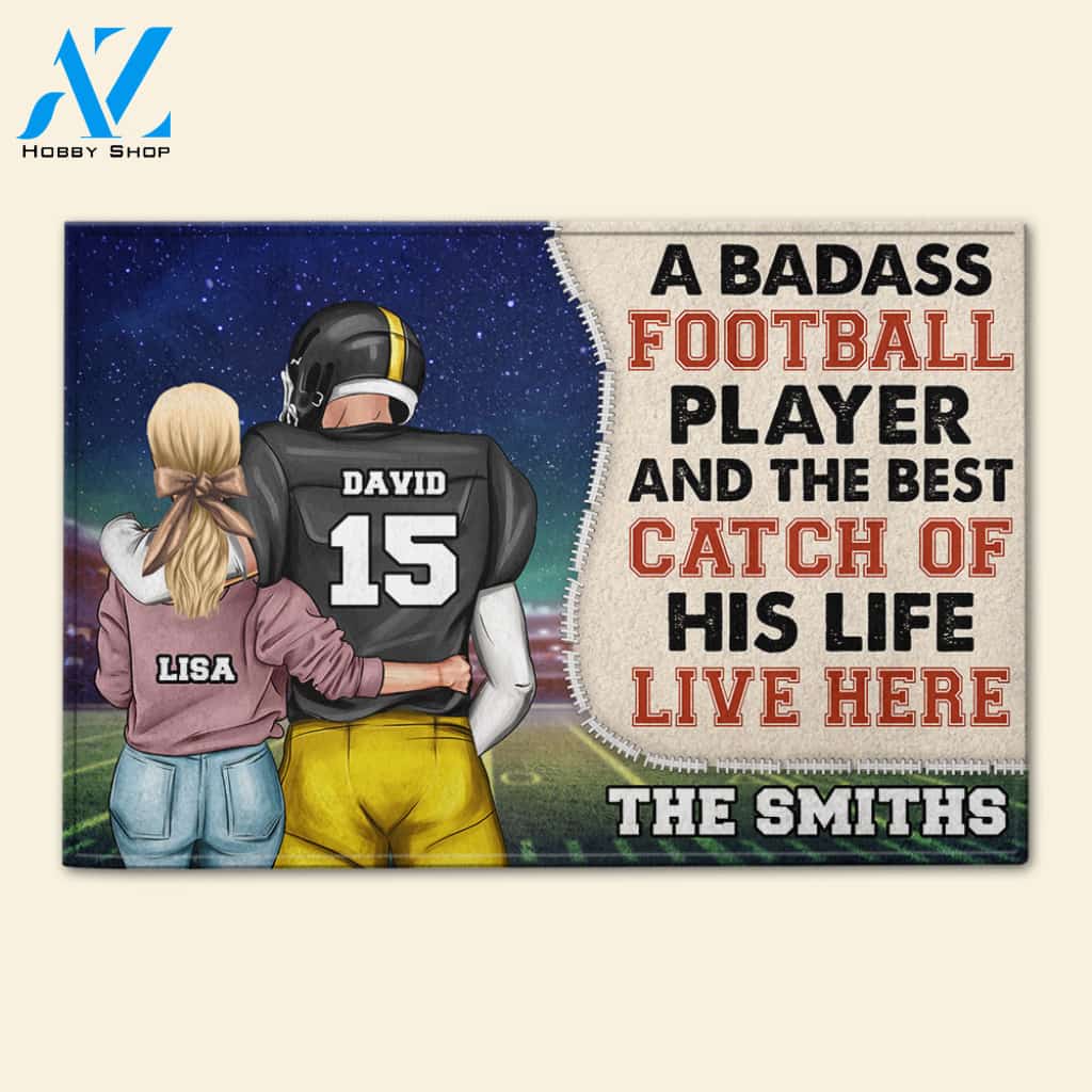 Football Couple A Badass Football Player - Personalized Doormat