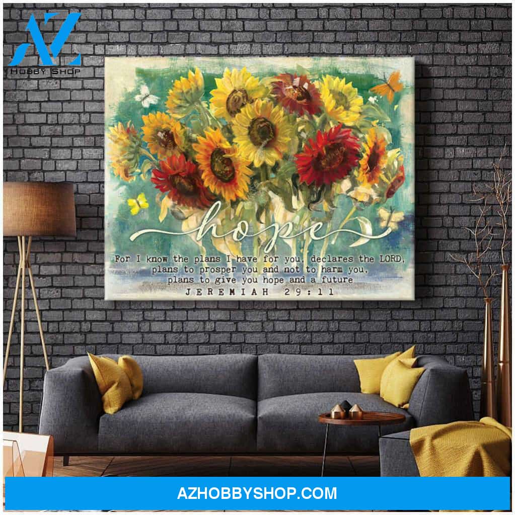 For I know the plans Sunflowers and Butterflies Canvas Wall Art Decor