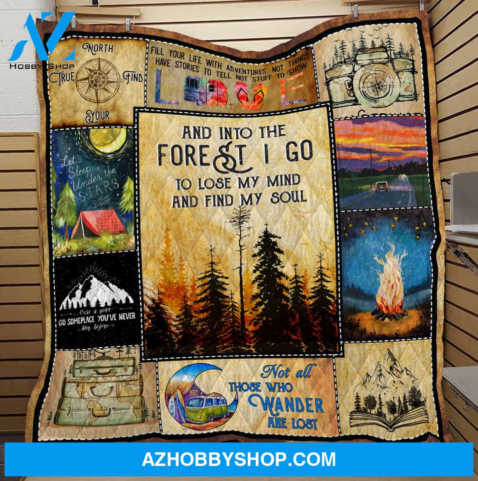 Forest Camping Quilt Blanket - Into the forest I go to lose my mind and find my soul