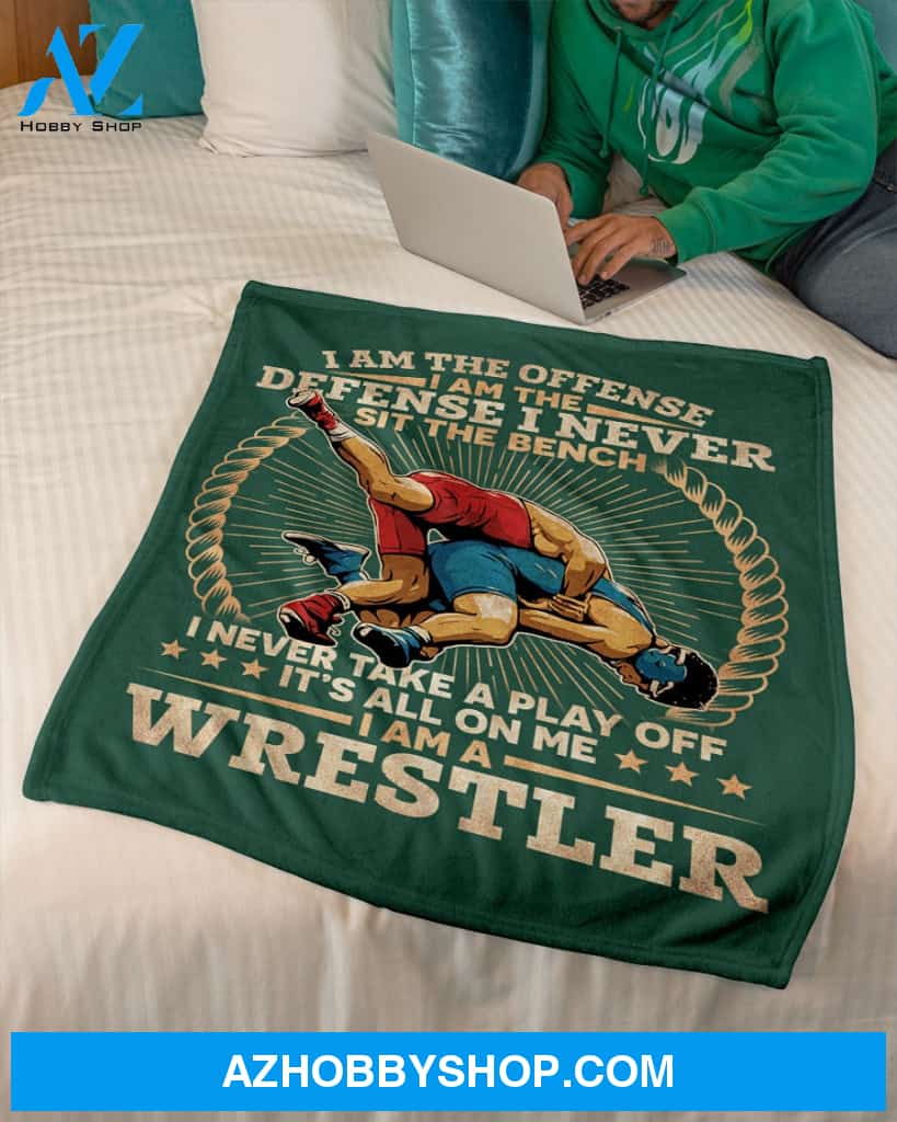 Forest Green Blanket Wrestling I Am The Defense I Never Sit The Bench Fleece Blanket Home Decor Bedding Couch Sofa Soft And Comfy Cozy Gift For Wrestling Lovers, Gift For Friend Family