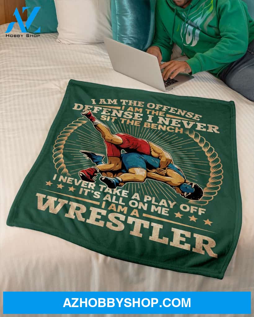 Forest Green Blanket Wrestling I Am The Defense I Never Sit The Bench Fleece Blanket Home Decor Bedding Couch Sofa Soft And Comfy Cozy Gift For Wrestling Lovers, Gift For Friend Family