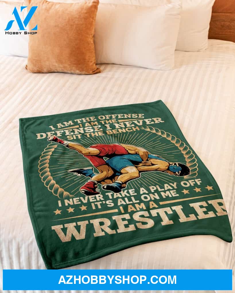 Forest Green Blanket Wrestling I Am The Defense I Never Sit The Bench Fleece Blanket Home Decor Bedding Couch Sofa Soft And Comfy Cozy Gift For Wrestling Lovers, Gift For Friend Family