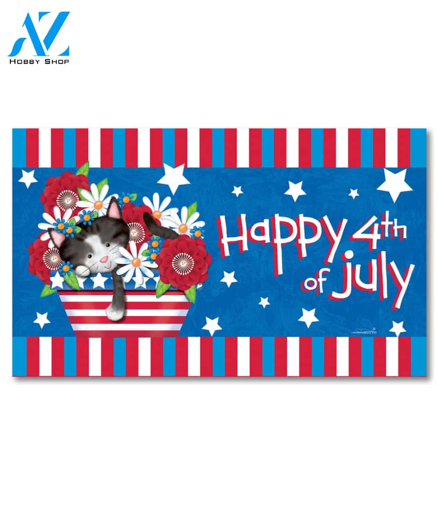 Fourth of July Kitty Doormat - 18" x 30"
