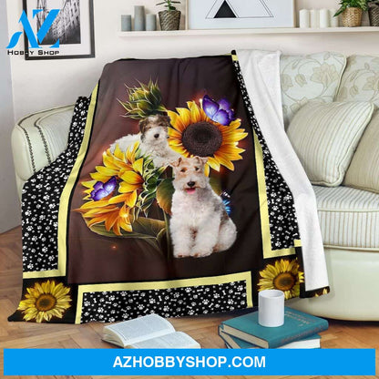 Fox terrier dark sunflower Fleece Blanket