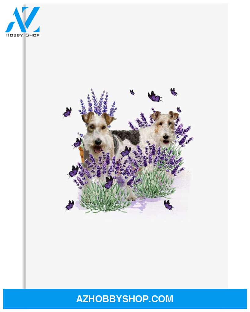 Fox Terrier with lavender flower poster