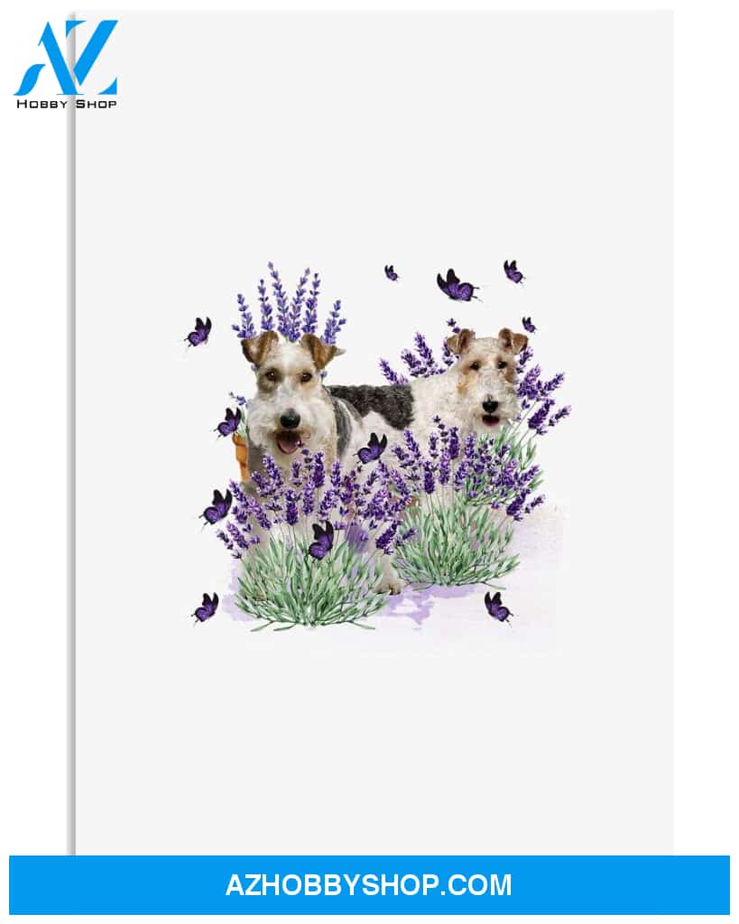 Fox Terrier with lavender flower poster