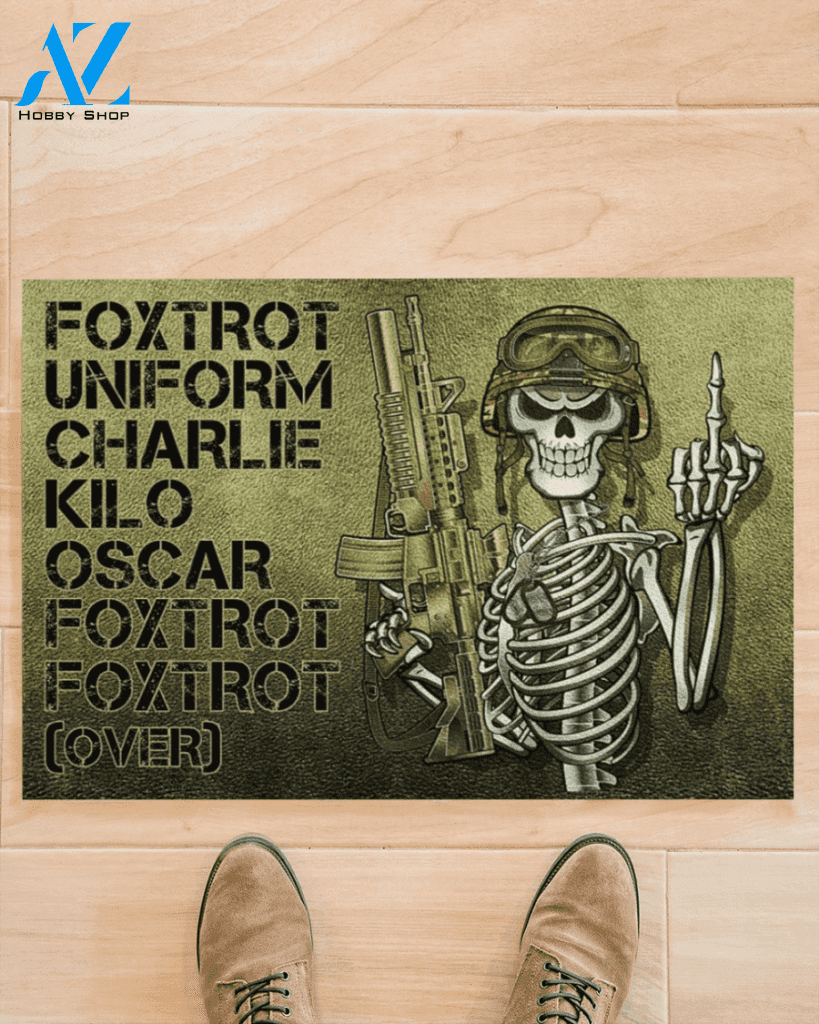 Foxtrot Uniform Charlie Kilo Oscar, Skeleton With Gun Veteran Doormat
