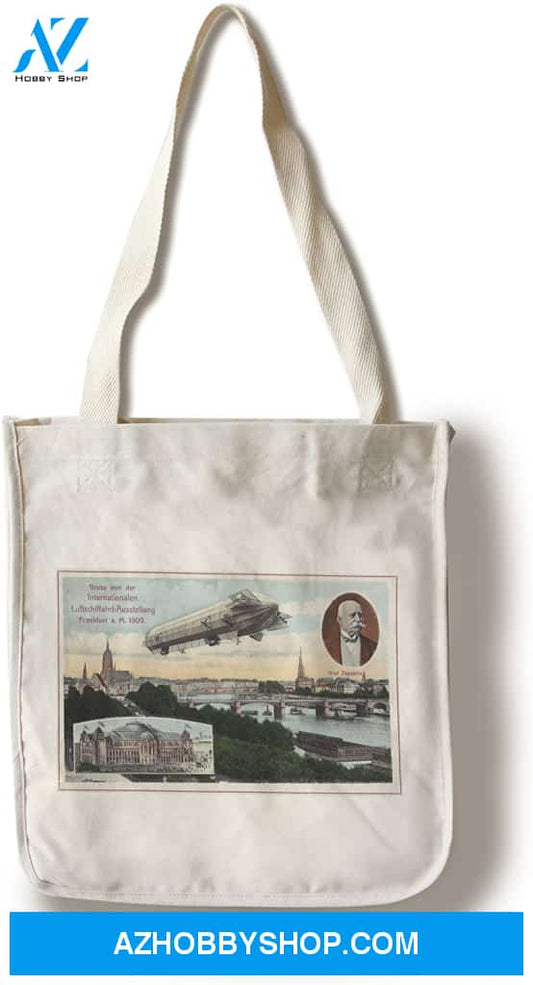 Frankfurt Germany View Of A Flying Zeppelin Vintage Poster