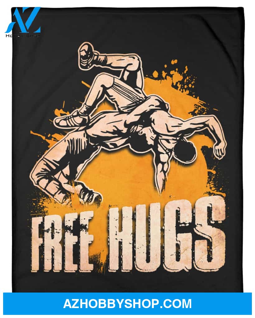 Free Hugs Wrestling Fleece Blanket Home Decor Bedding Couch Sofa Soft And Comfy Cozy Gift For Wrestling Lovers, Gift For Friend Family
