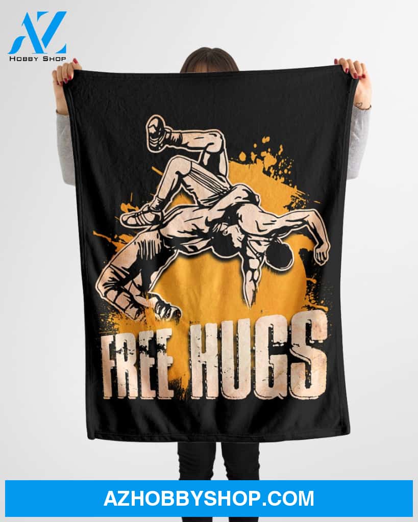 Free Hugs Wrestling Fleece Blanket Home Decor Bedding Couch Sofa Soft And Comfy Cozy Gift For Wrestling Lovers, Gift For Friend Family